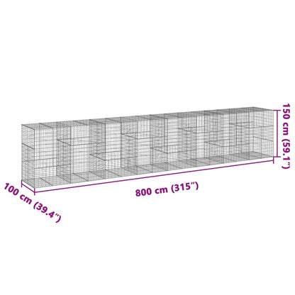 Gabion Basket with Cover 800x100x150 cm Galvanised Iron