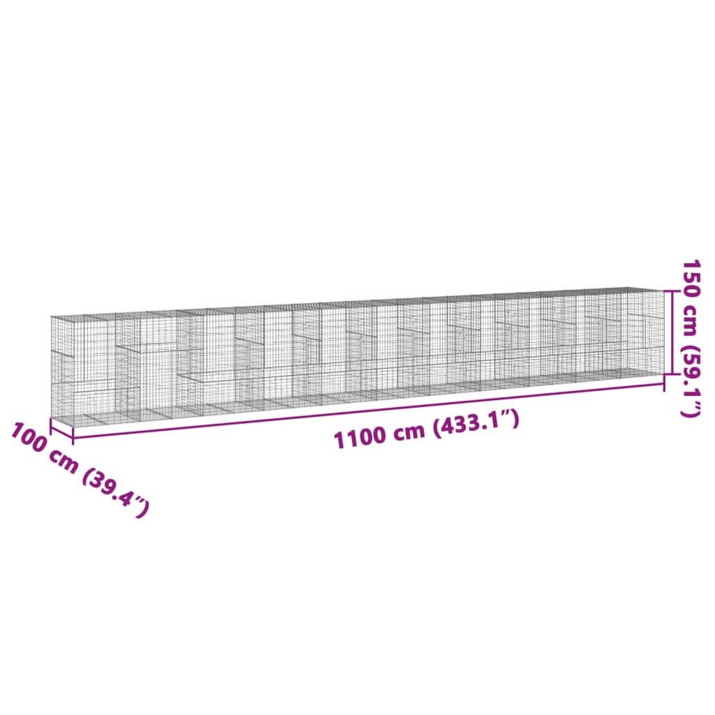 Gabion Basket with Cover 1100x100x150 cm Galvanised Iron