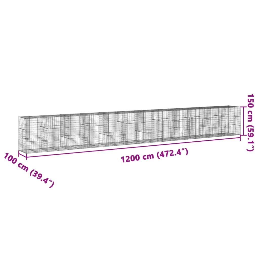 Gabion Basket with Cover 1200x100x150 cm Galvanised Iron