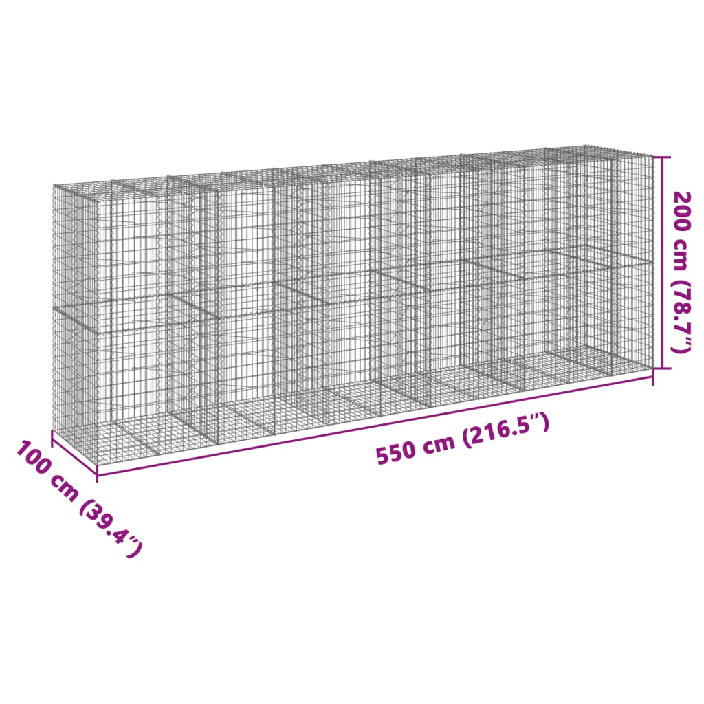 Gabion Basket with Cover 550x100x200 cm Galvanised Iron