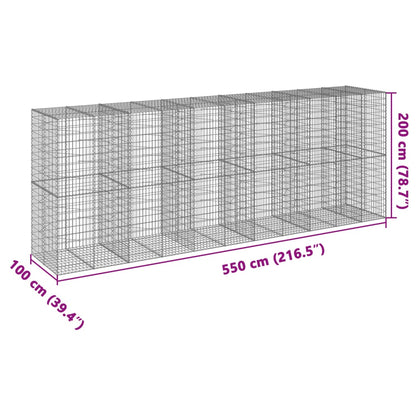 Gabion Basket with Cover 550x100x200 cm Galvanised Iron