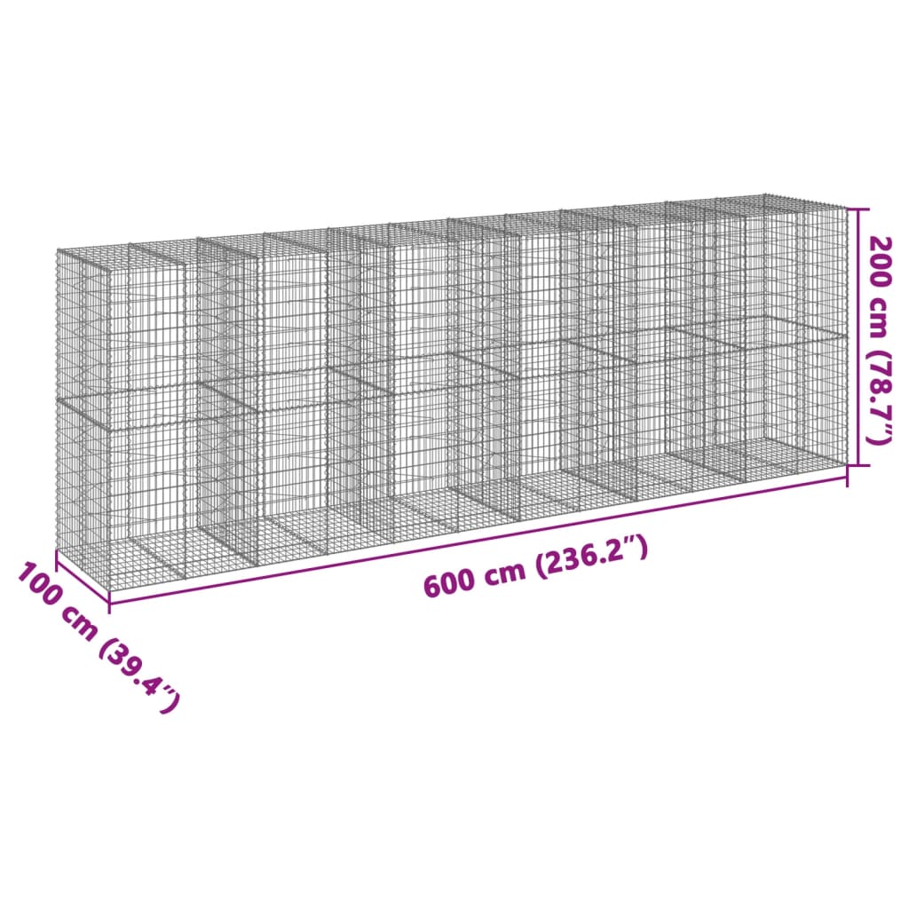 Gabion Basket with Cover 600x100x200 cm Galvanised Iron