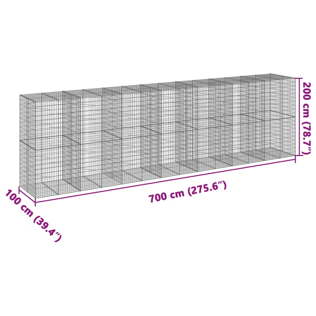 Gabion Basket with Cover 700x100x200 cm Galvanised Iron