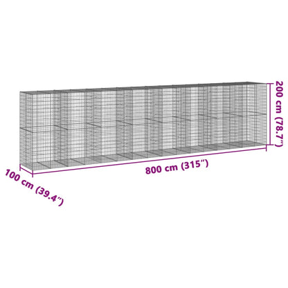 Gabion Basket with Cover 800x100x200 cm Galvanised Iron