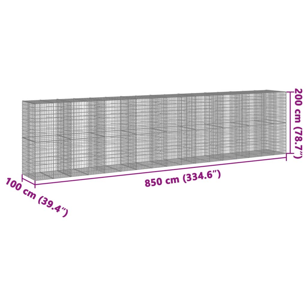 Gabion Basket with Cover 850x100x200 cm Galvanised Iron