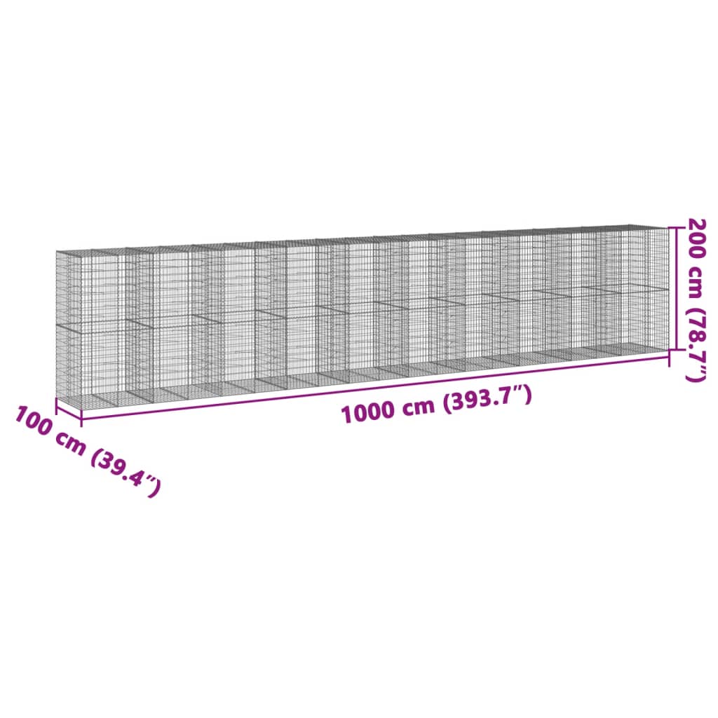 Gabion Basket with Cover 1000x100x200 cm Galvanised Iron