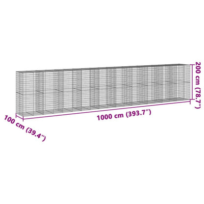 Gabion Basket with Cover 1000x100x200 cm Galvanised Iron