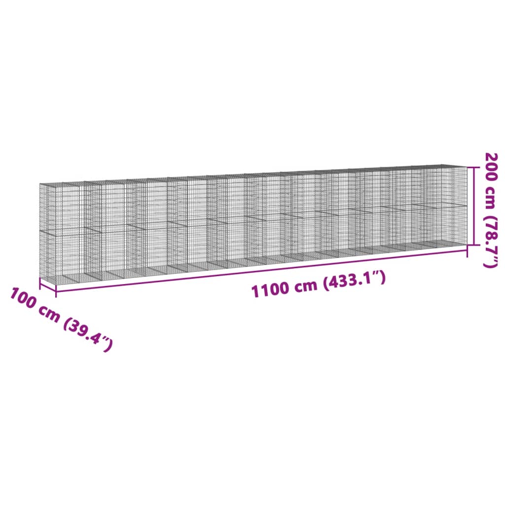 Gabion Basket with Cover 1100x100x200 cm Galvanised Iron