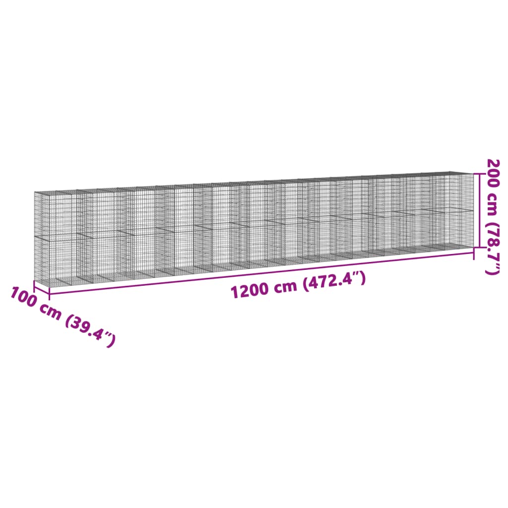 Gabion Basket with Cover 1200x100x200 cm Galvanised Iron