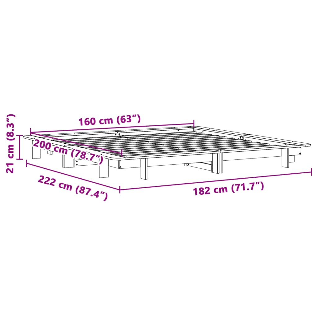 Bed Frame without Mattress White 160x200 cm Solid Wood Pine