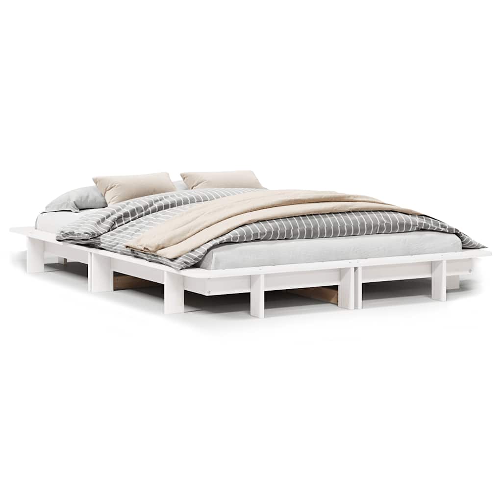 Bed Frame without Mattress White 150x200 cm King Size Solid Wood Pine