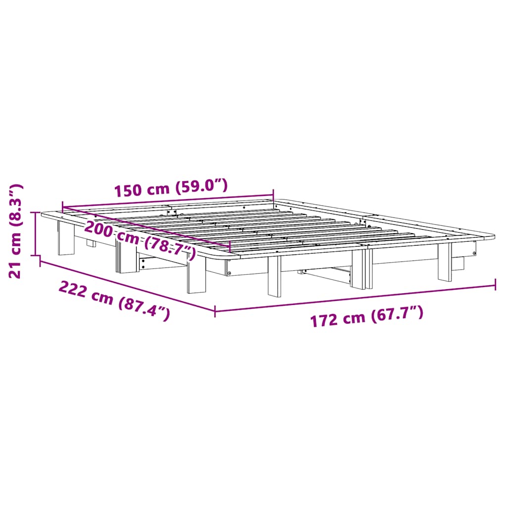 Bed Frame without Mattress White 150x200 cm King Size Solid Wood Pine