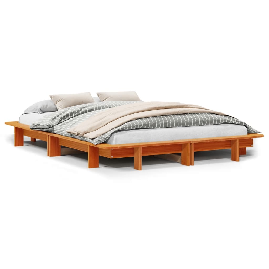 Bed Frame without Mattress Wax Brown 135x190 cm Double Solid Wood Pine