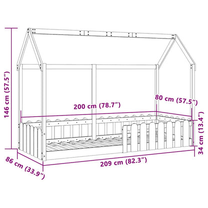 Kids' House Bed Frame without Mattress 80x200 cm Solid Wood Pine
