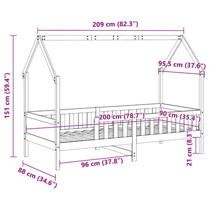 Kids' House Bed Frame without Mattress White 90x200 cm Pine