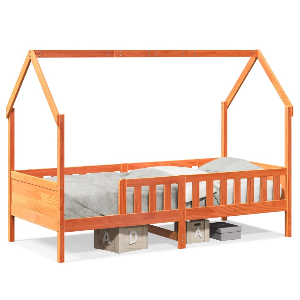 Kids' House Bed Frame without Mattress Wax Brown 90x200 cm Pine