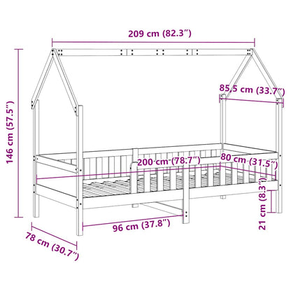 Kids' House Bed Frame without Mattress White 80x200 cm Pine