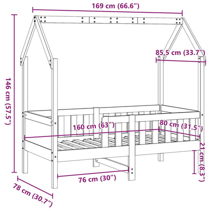 Kids' House Bed Frame without Mattress Wax Brown 80x160 cm Pine