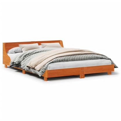 Bed Frame without Mattress Wax Brown 160x200 cm Solid Wood Pine