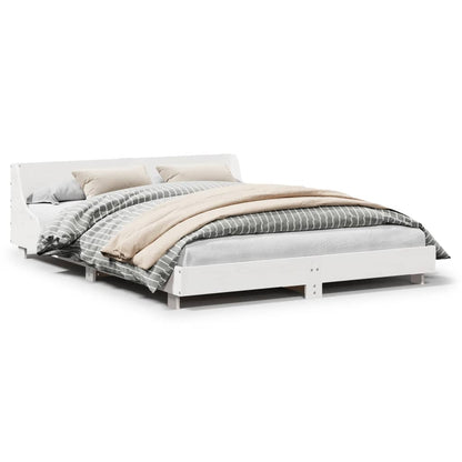 Bed Frame without Mattress White 150x200 cm King Size Solid Wood Pine