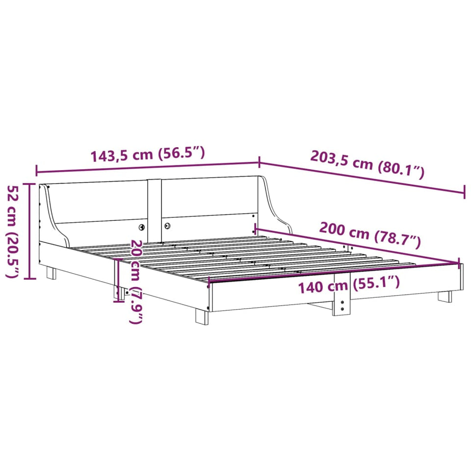 Bed Frame with Headboard 140x200 cm Solid Wood Pine