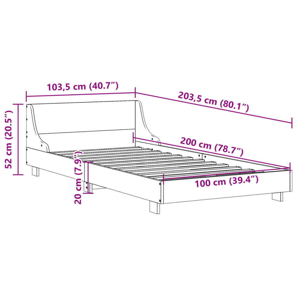 Bed Frame with Headboard 100x200 cm Solid Wood Pine