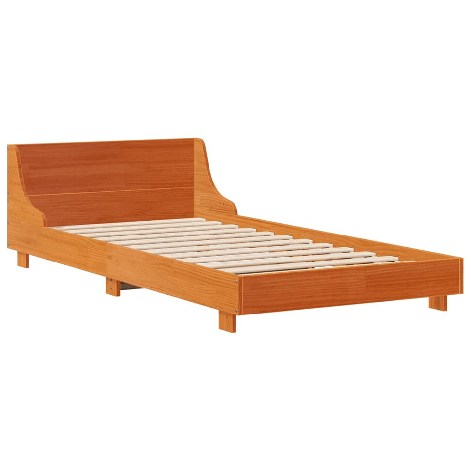 Bed Frame with Headboard Wax Brown 100x200 cm Solid Wood Pine