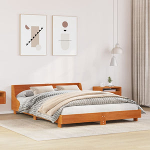 Bed Frame with Headboard Wax Brown 140x190 cm Solid Wood Pine