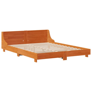 Bed Frame with Headboard Wax Brown 135x190 cm Double Solid Wood Pine