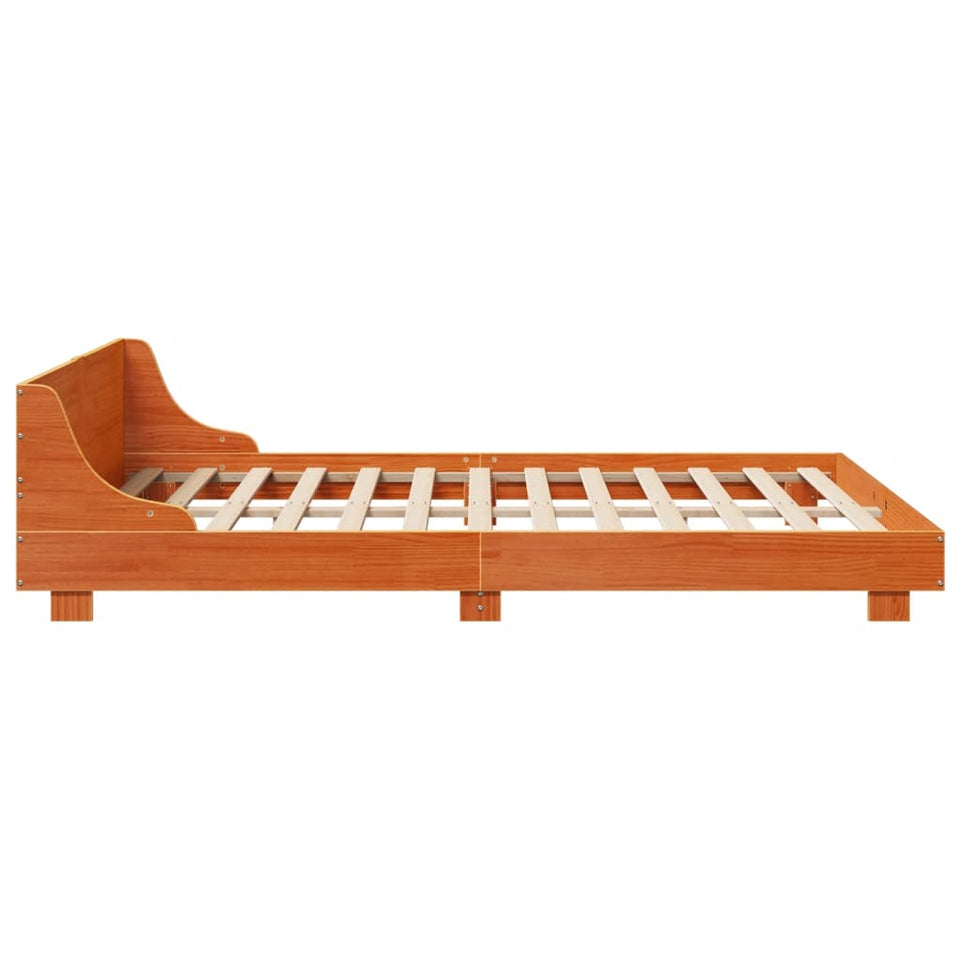 Bed Frame with Headboard Wax Brown 135x190 cm Double Solid Wood Pine