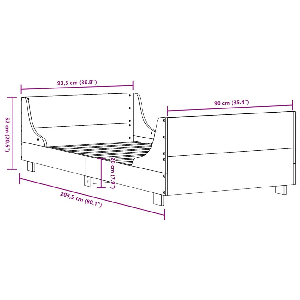 Bed Frame with Headboard 90x200 cm Solid Wood Pine