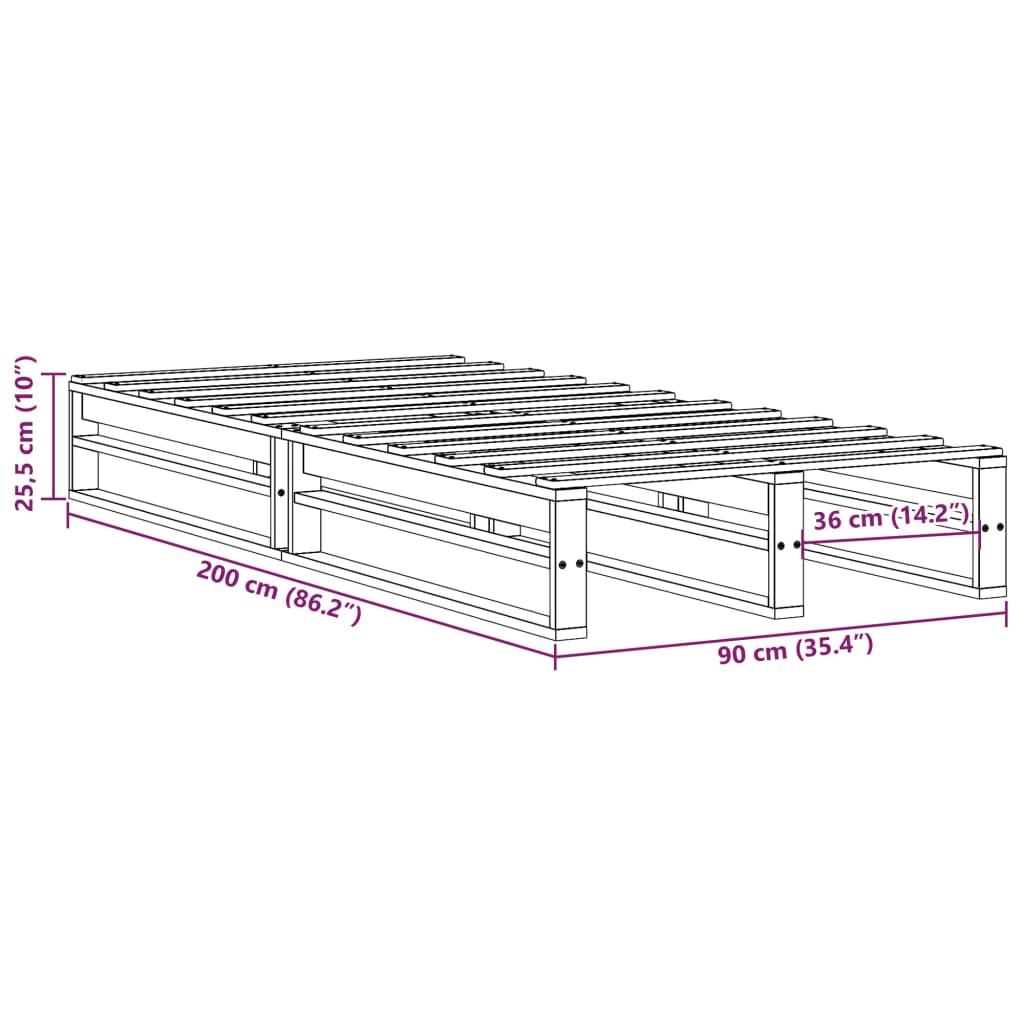 Bed Frame without Mattress Wax Brown 90x200 cm Solid Wood Pine