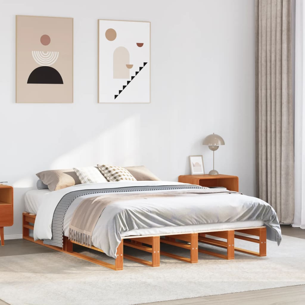 Bed Frame without Mattress Wax Brown 160x200 cm Solid Wood Pine