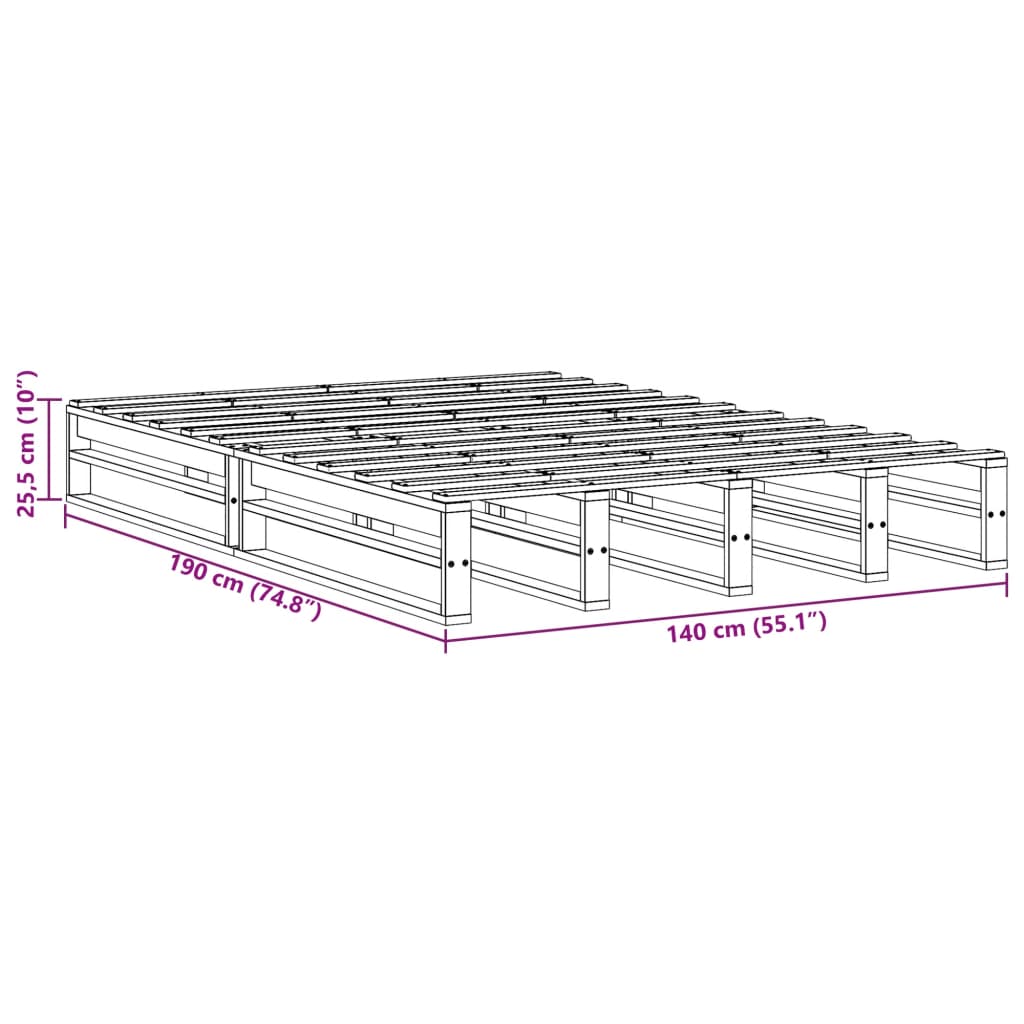 Bed Frame without Mattress White 140x190 cm Solid Wood Pine