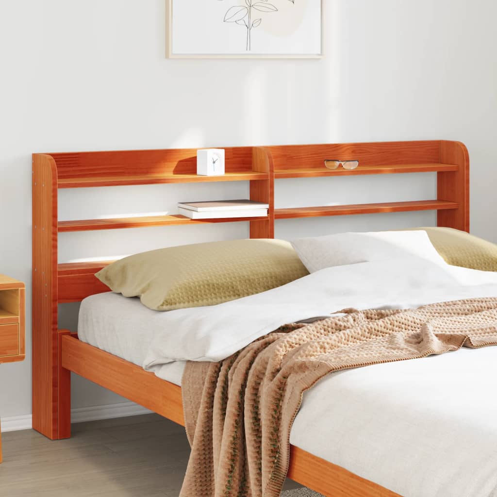 Headboard with Shelves Wax Brown 150 cm Solid Wood Pine