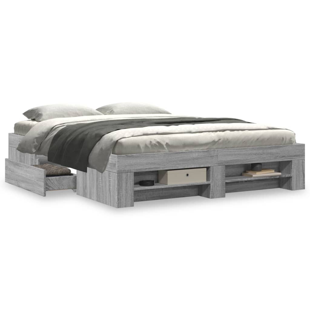 Bed Frame without Mattress Grey Sonoma 160x200 cm Engineered Wood