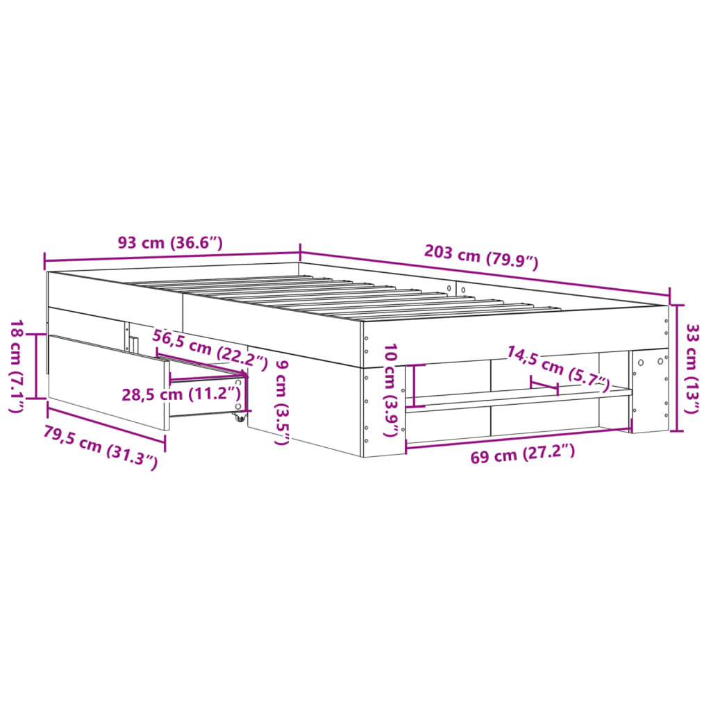 Bed Frame without Mattress Concrete Grey 90x200cm Engineered Wood