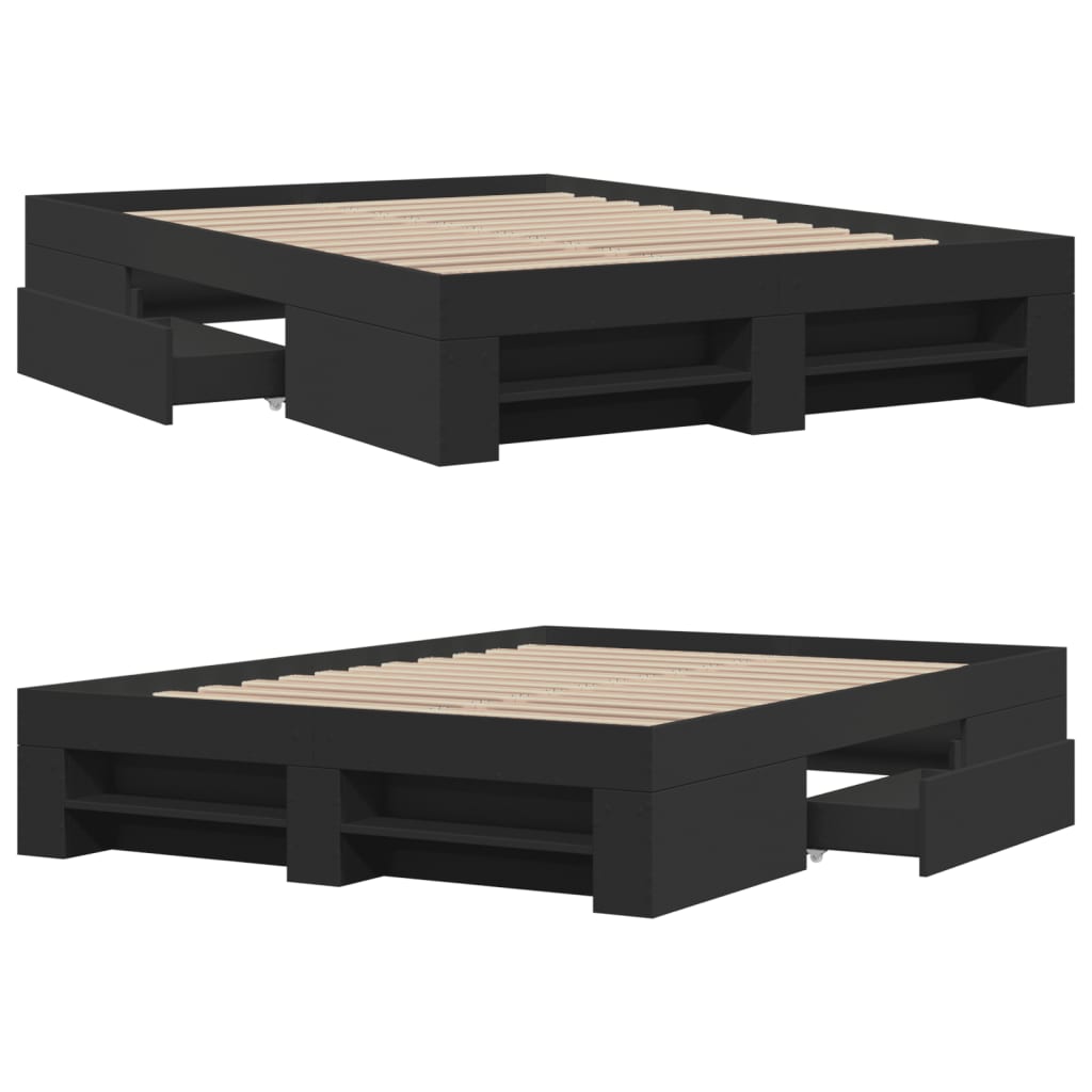 Bed Frame without Mattress Black 135x190 cm Double Engineered Wood