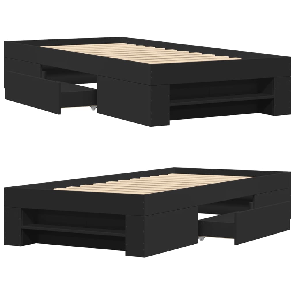 Bed Frame without Mattress Black 90x190 cm Single Engineered Wood