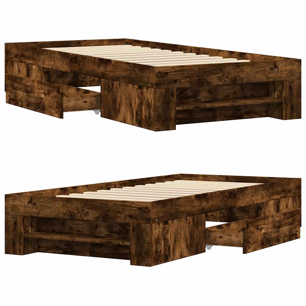 Bed Frame without Mattress Smoked Oak 90x190 cm Single Engineered Wood