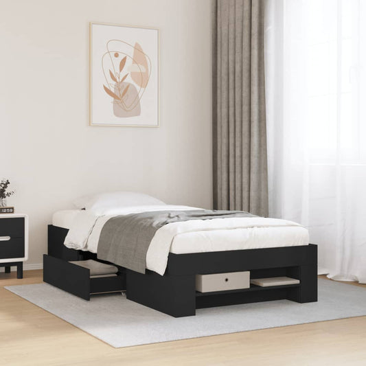 Bed Frame without Mattress Black 75x190 cm Small Single Engineered Wood