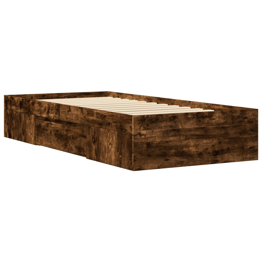 Bed Frame without Mattress Smoked Oak 75x190 cm Small Single Engineered Wood