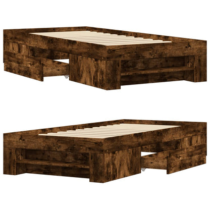 Bed Frame without Mattress Smoked Oak 75x190 cm Small Single Engineered Wood
