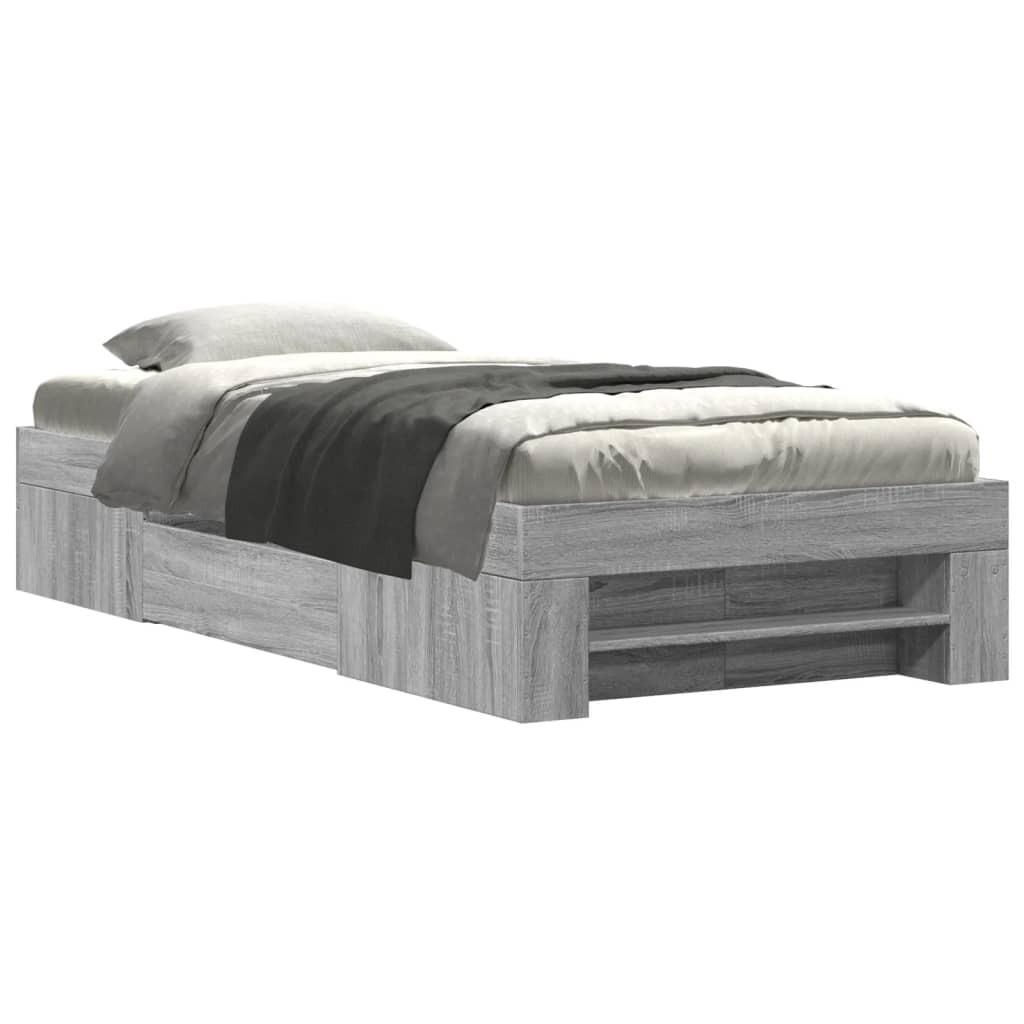 Bed Frame without Mattress Grey Sonoma 75x190 cm Small Single Engineered Wood