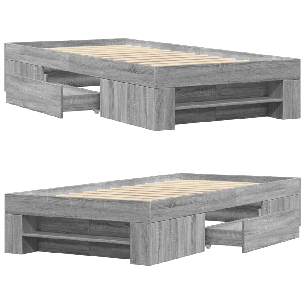 Bed Frame without Mattress Grey Sonoma 75x190 cm Small Single Engineered Wood