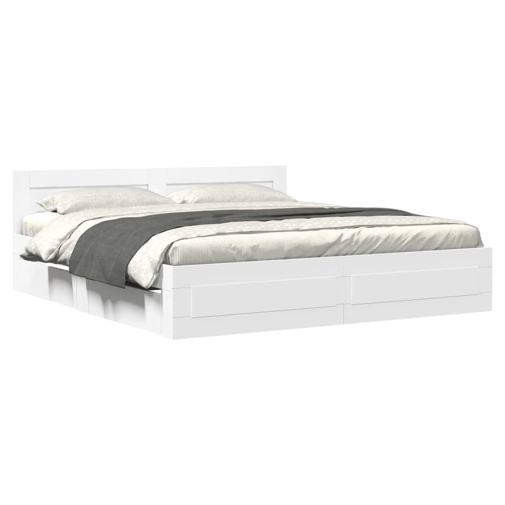 Bed Frame with Headboard without Mattress White 180x200 cm Super King