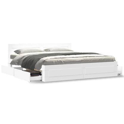 Bed Frame with Headboard without Mattress White 180x200 cm Super King