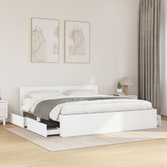 Bed Frame with Headboard without Mattress White 180x200 cm Super King