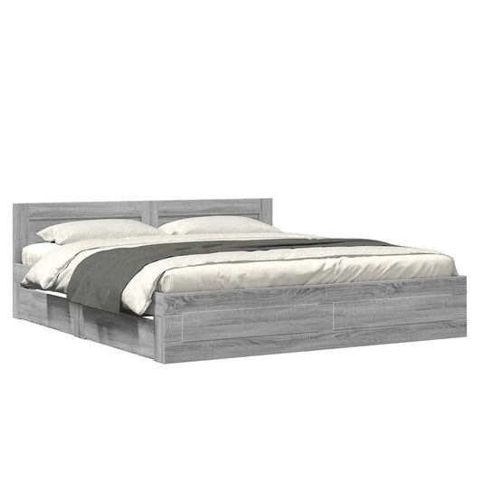 Bed Frame with Headboard without Mattress Grey Sonoma 180x200 cm Super King