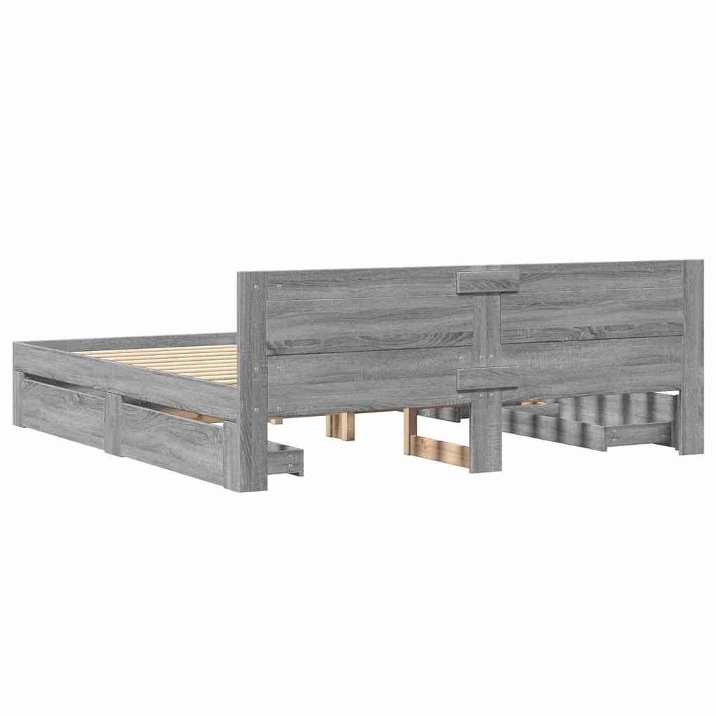 Bed Frame with Headboard without Mattress Grey Sonoma 180x200 cm Super King